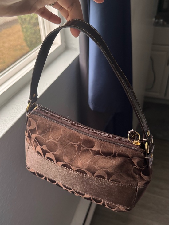 Coach Handbags - Coach Brown Jacquard Logo Shoulder Bag with Gold Hardware